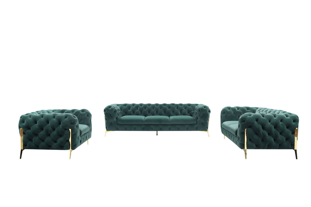 Three Piece Velvet Six Person Seating Set - Green