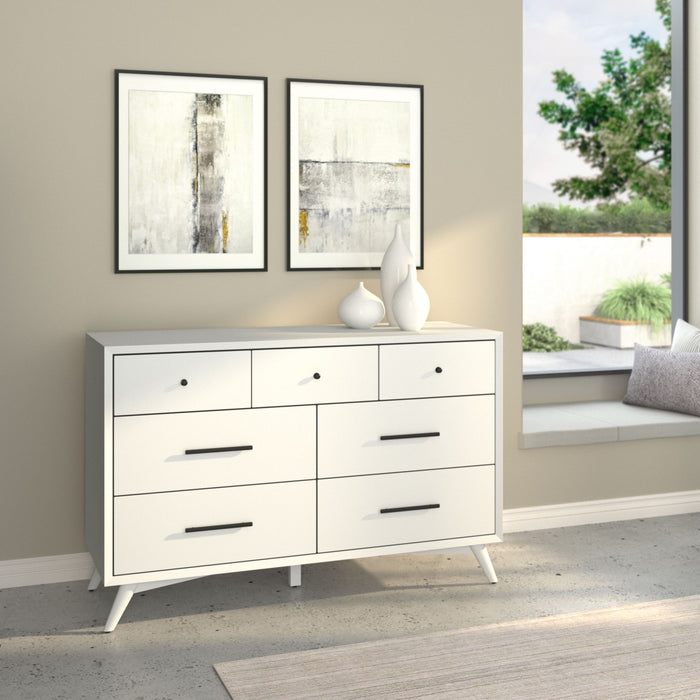 Wood Seven Drawer Double Dresser - White