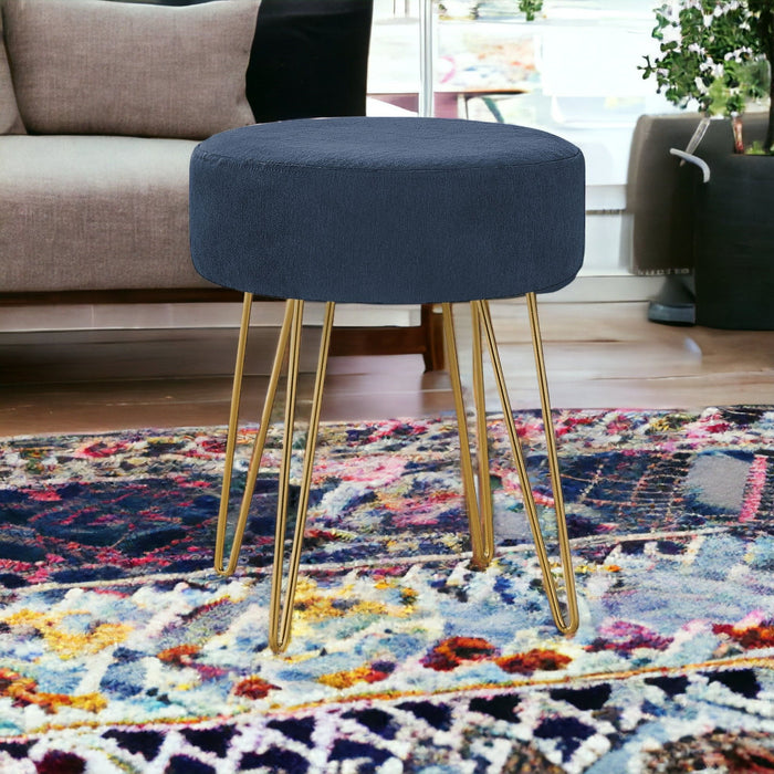 Velvet Round Ottoman - Blue / Gold