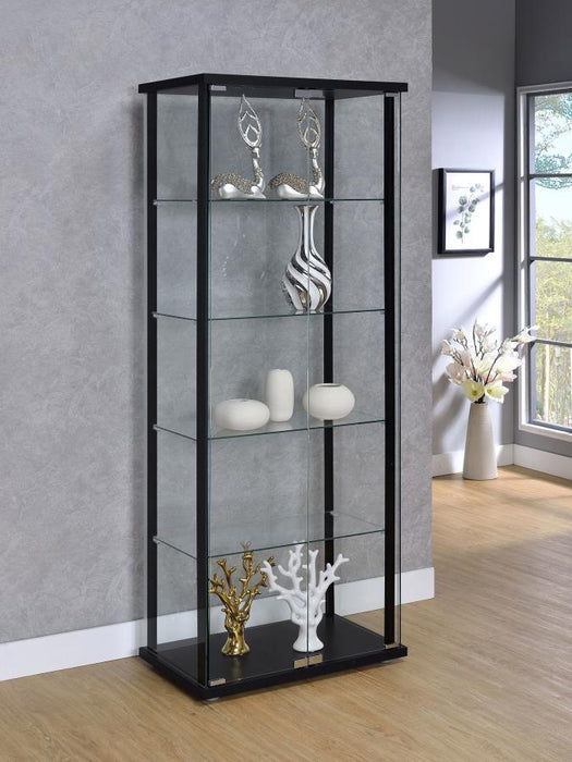 Delphinium - 5-Shelf Glass Curio Cabinet - Black And Clear - Simple Home Plus