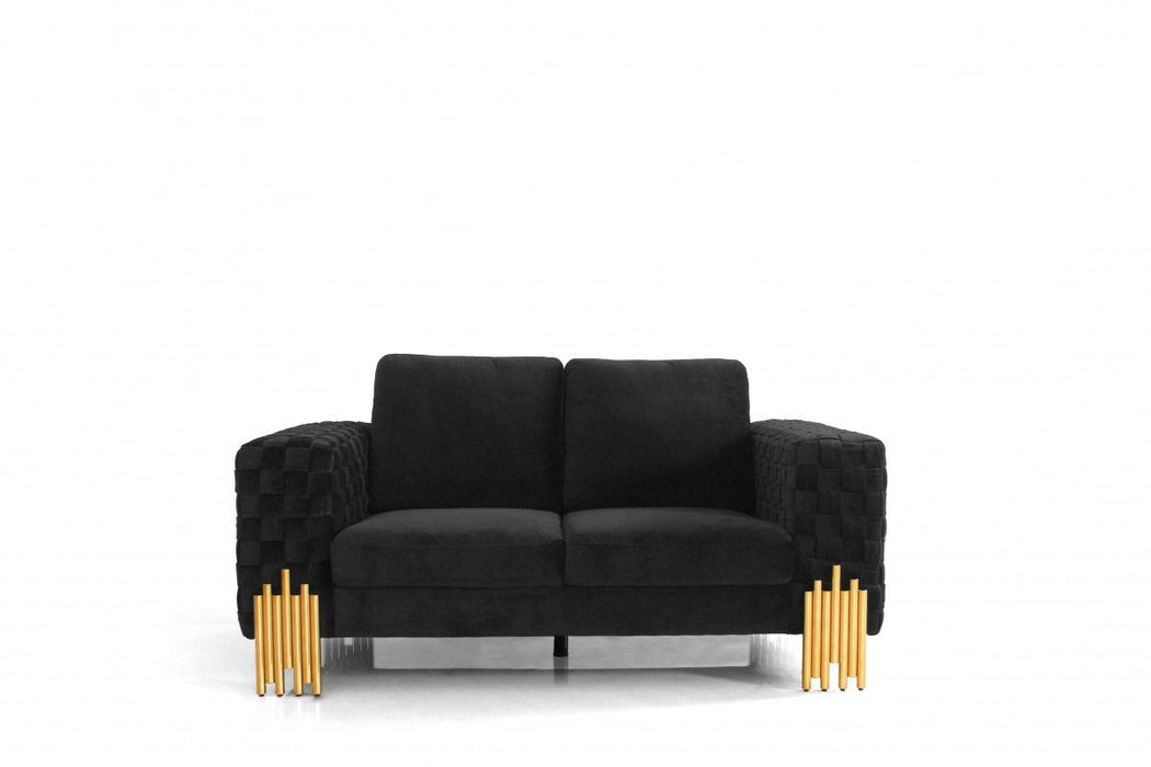 Three Piece Velvet Six Person Seating Set - Black