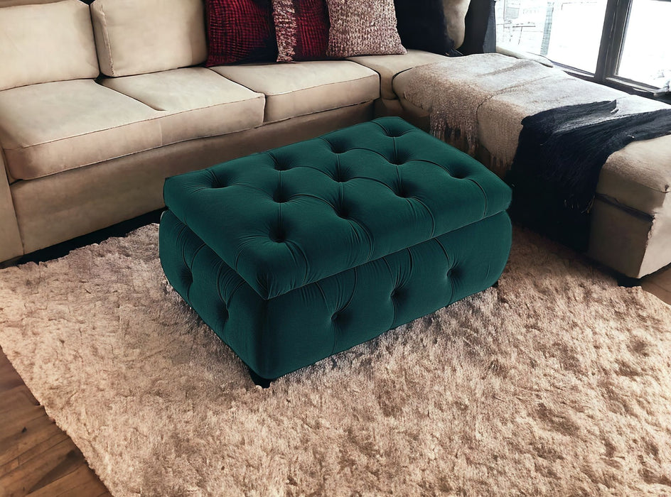 Velvet Tufted Storage Ottoman - Green