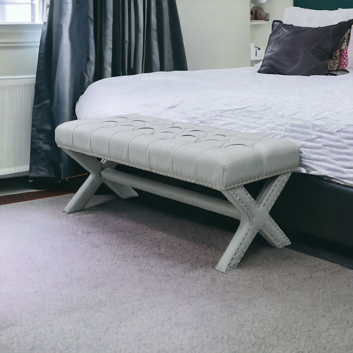 Upholstered Linen Bench - Light Gray