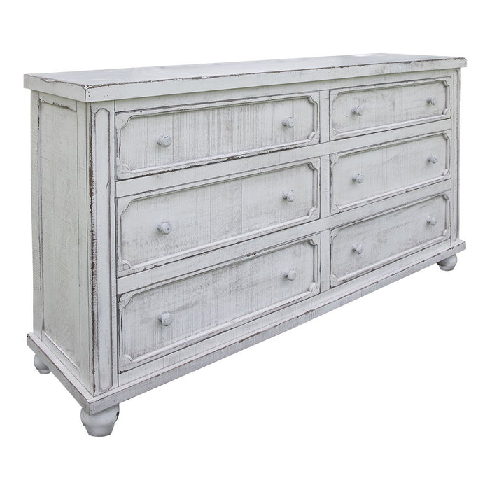 Solid Wood Six Drawer Double Dresser - Antiqued White