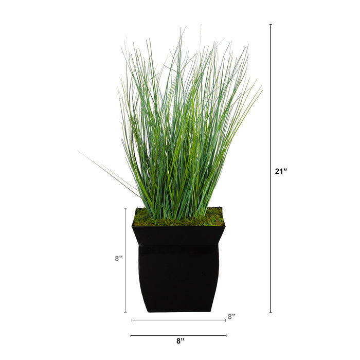 21" Onion Grass Artificial Plant in Black Metal Planter