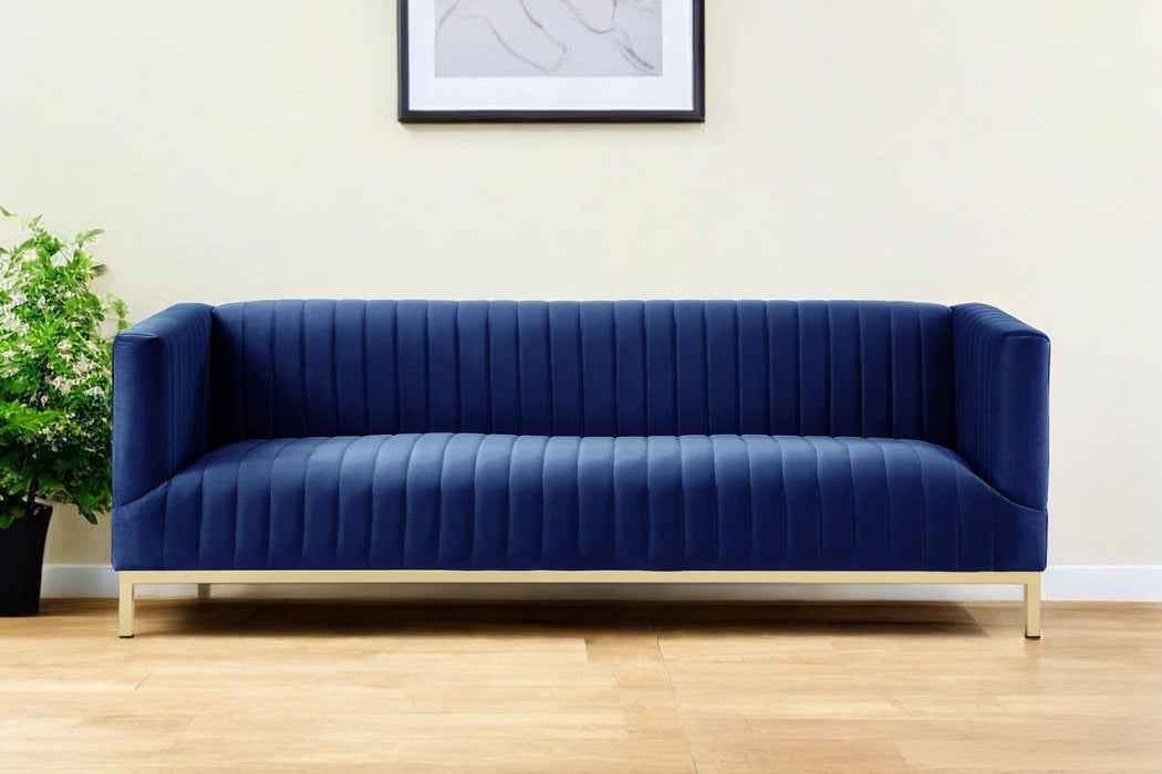 Velvet Sofa With Gold Legs - Navy Blue