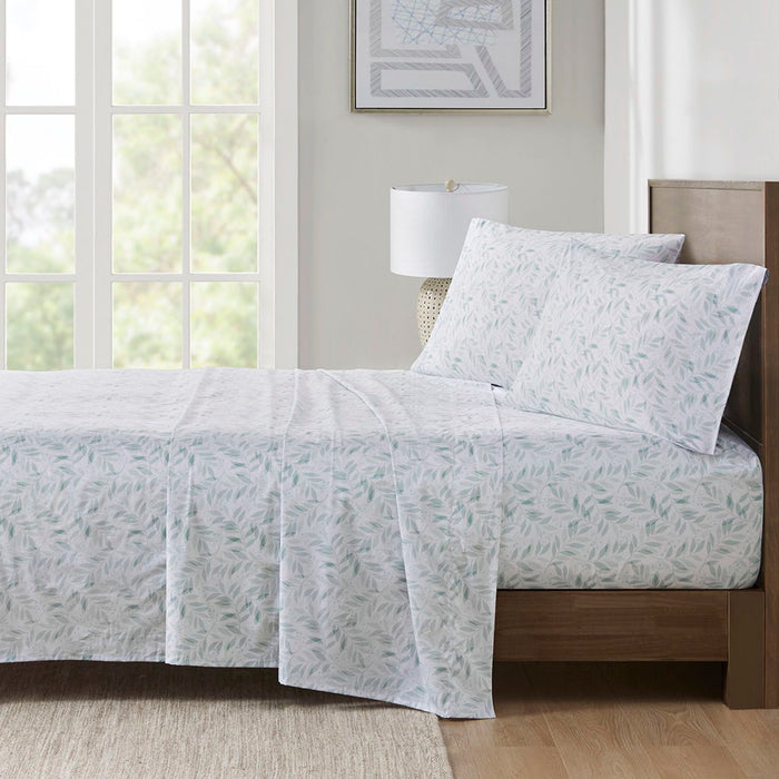 200 Thread Count Printed Cotton - Full Sheet Set - Green Leaves