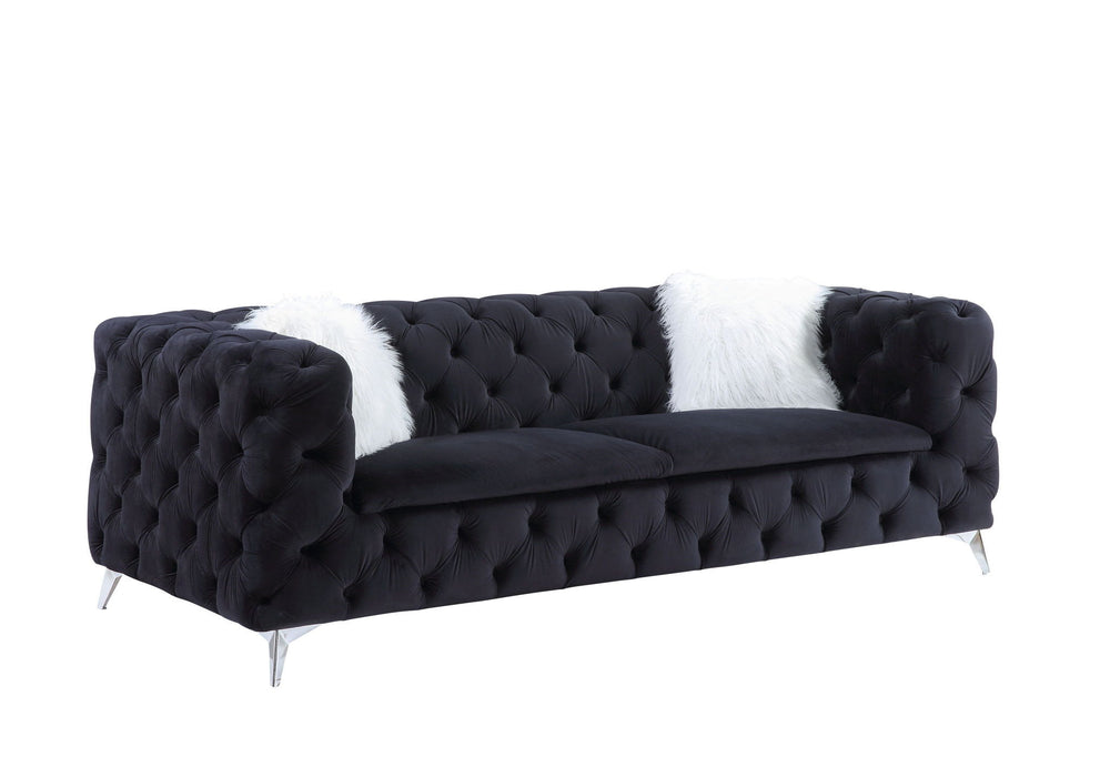 Velvet Sofa And Toss Pillows - Black / Silver