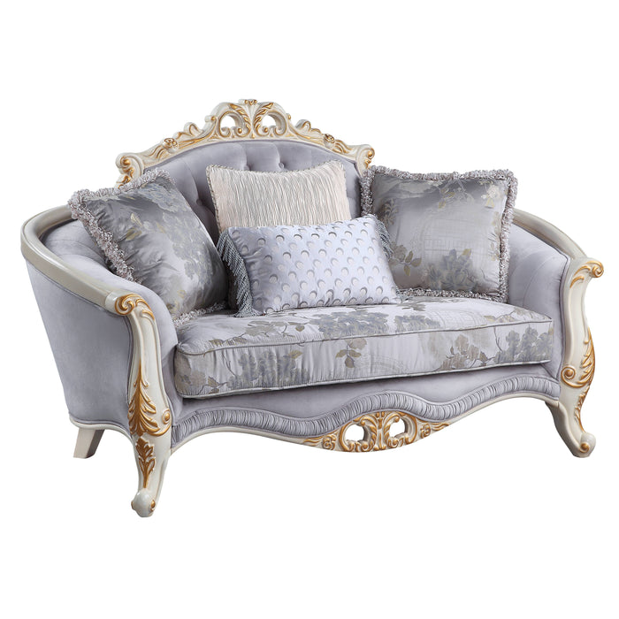 Velvet Love Seat - Gray / Off White