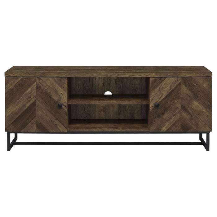 Myles - 2-Door TV Console With Adjustable Shelves - Rustic Oak Herringbone - Simple Home Plus