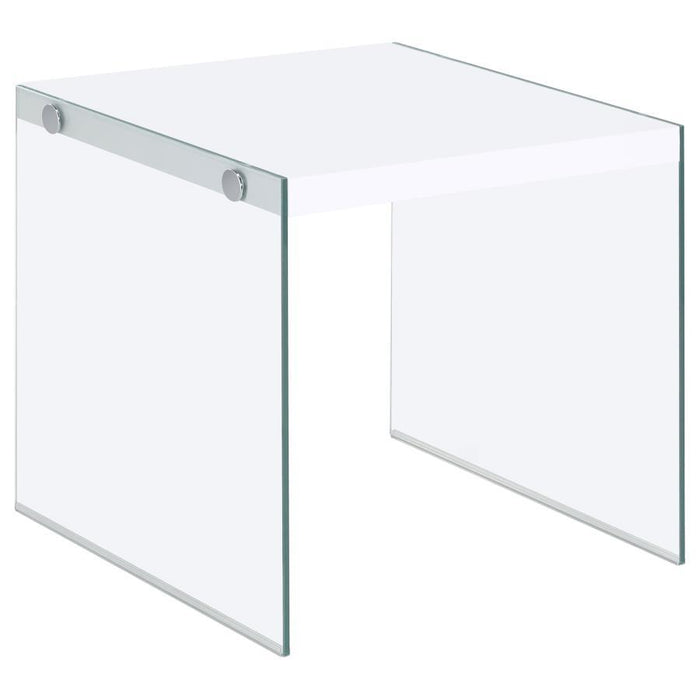 Opal - Square End Table With Clear Glass Legs - White High Gloss - Simple Home Plus