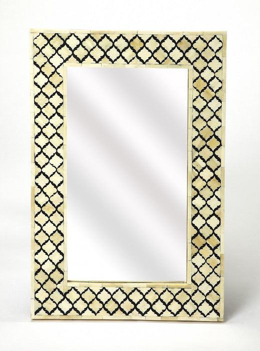 24" Quatrefoil Bone Inlay Framed Wall Mirror - Ivory / Black