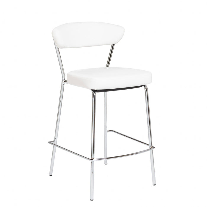 Steel Low Back Counter Height Bar Chairs With Footrest (Set of 2) 36" - White Silver