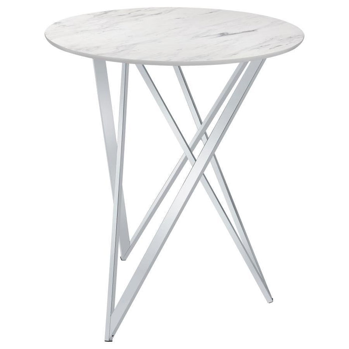 Bexter - Faux Marble Round Top Bar Table - White And Chrome - Simple Home Plus