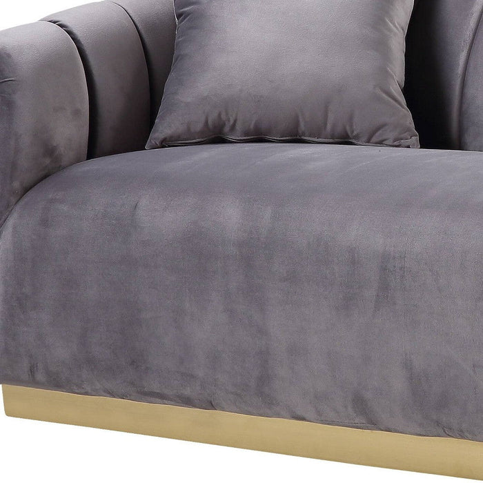 Velvet Sofa And Toss Pillows With Gold Legs - Gray