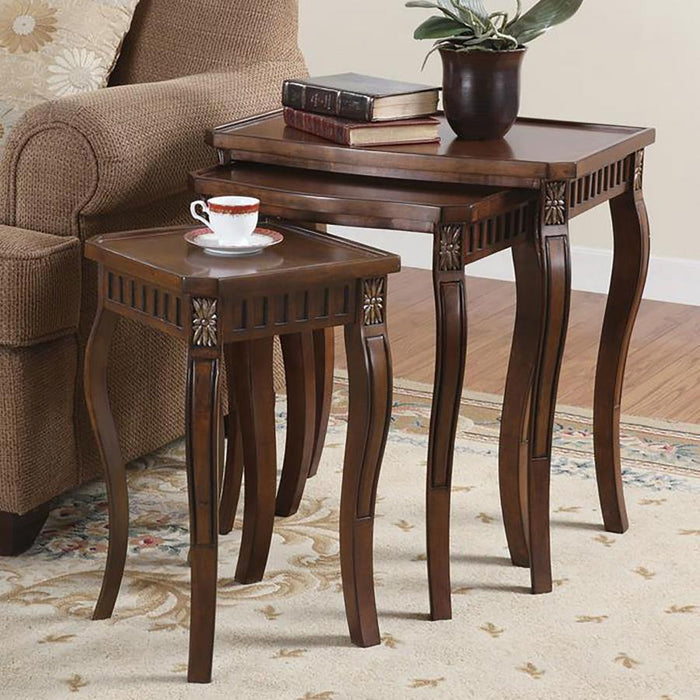 Daphne - 3 Piece Curved Leg Nesting Tables WArm - Brown - Simple Home Plus