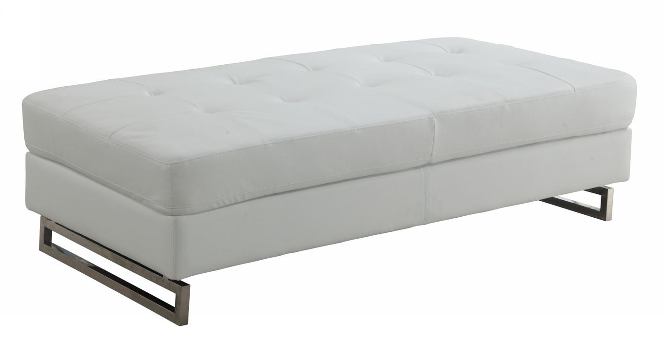 Faux Leather Ottoman - White / Silver