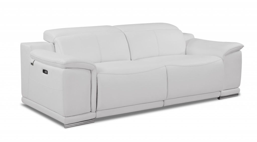 Leather USB Sofa With Silver Legs - White