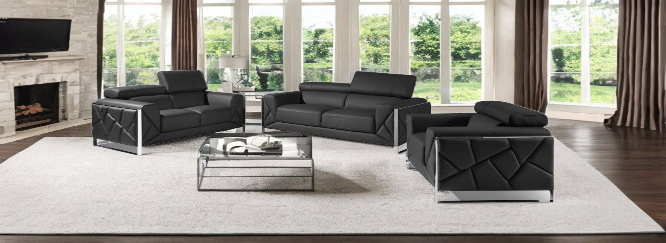 Three Piece Six Person Indoor Seating Set Italian Leather - Dark Gray