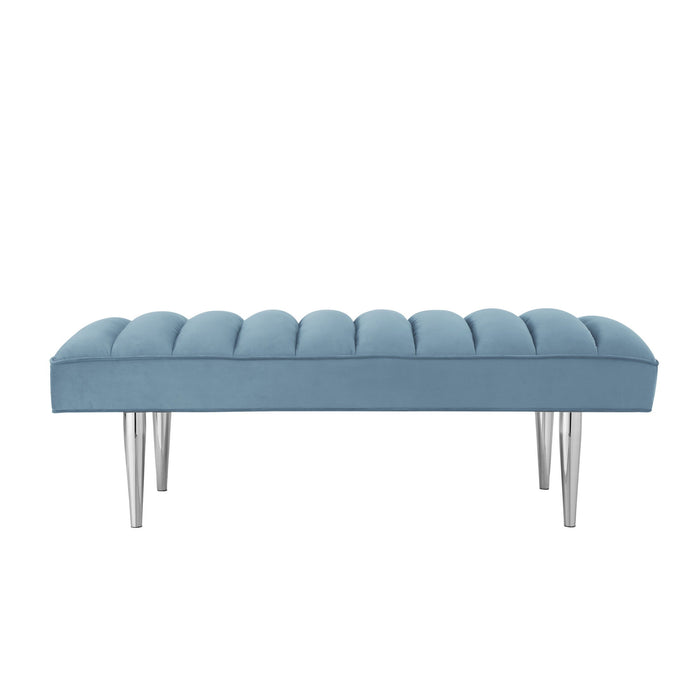 Upholstered Velvet Bench - Blue / Silver