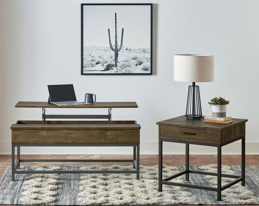 Byers - Black Coffee Table With Hidden Storage - Brown Oak And Sandy Black - Simple Home Plus