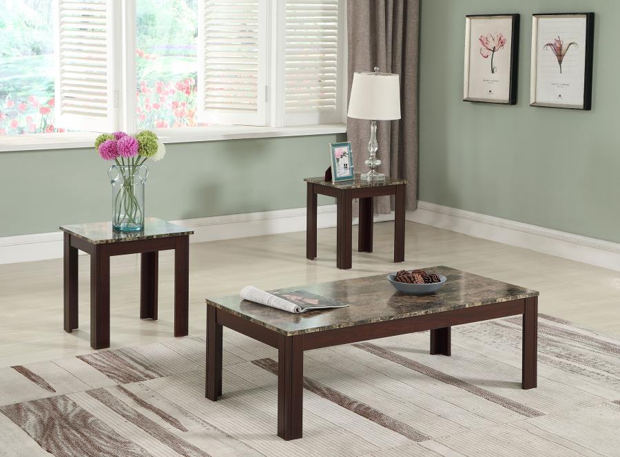 Rhodes - 3 Piece Faux Marble Top Occasional Set - Brown - Simple Home Plus