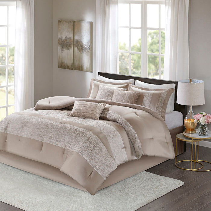 Ava - King 7 Piece Comforter Set - Taupe