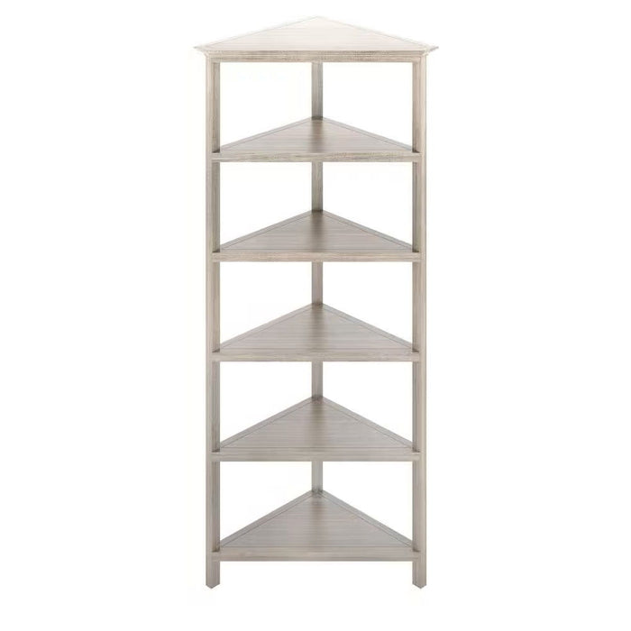 Solid Wood Five Tier Corner Bookcase - Gray