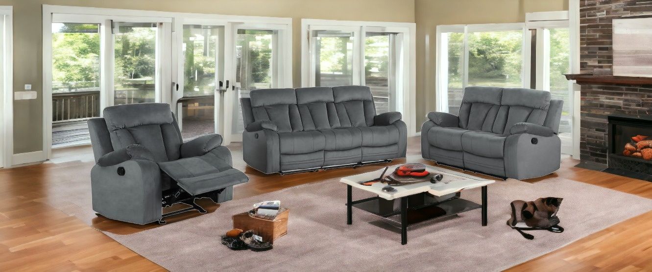 Three Piece Microsuede Indoor Six Person Seating Set - Gray