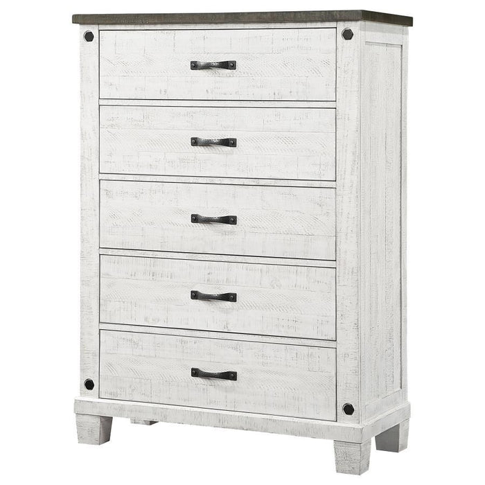 Lilith - 5-Drawer Chest Distressed - Distressed Gray And White - Simple Home Plus