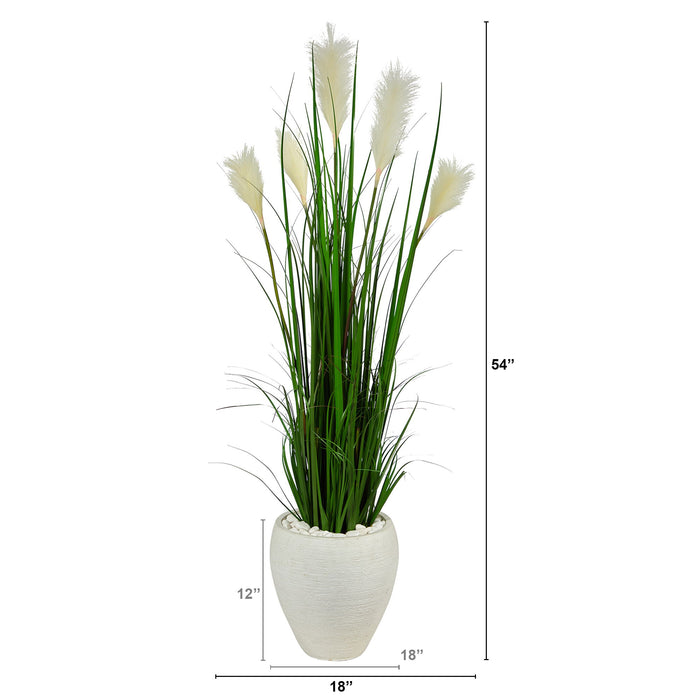 4.5' Wheat Plum Grass Artificial Plant in White Planter