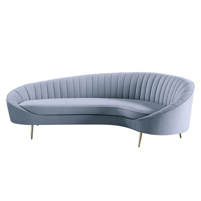 Velvet Curved Sofa With Legs - Light Gray / Gold