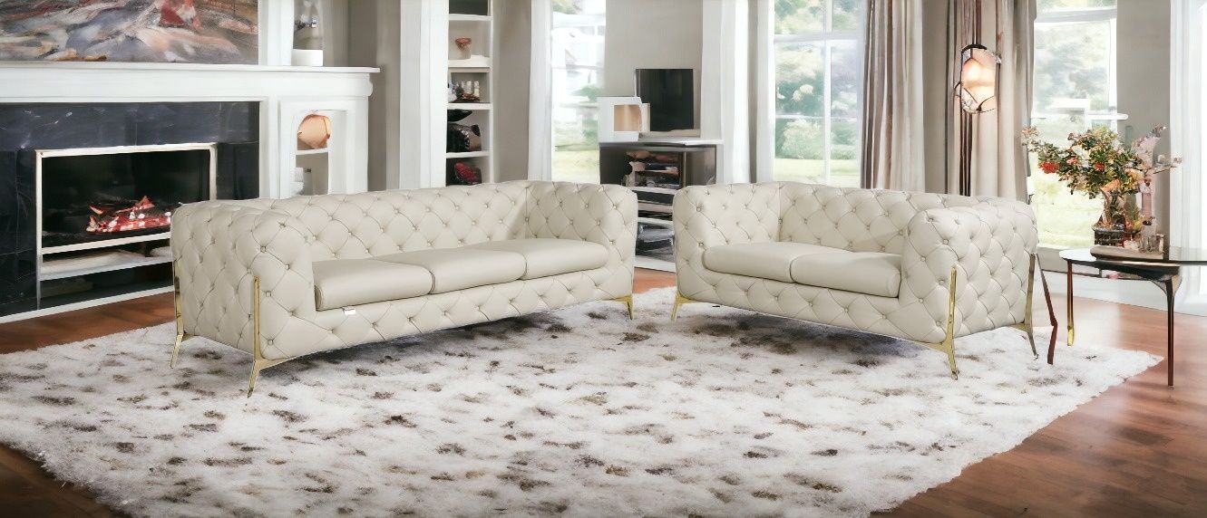 2 Piece Seating Set Italian Leather Indoor Five Person - Beige