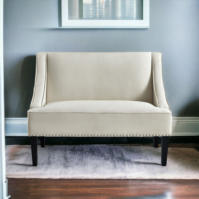 Upholstered Linen Bench - Cream / Black