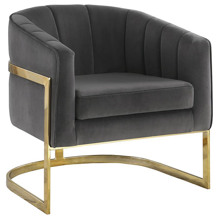 Alamor - Tufted Barrel Accent Chair - Dark Gray And Gold - Simple Home Plus