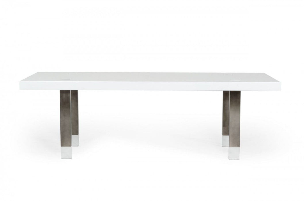 Metal Rectangular And Stainless Steel Dining Table - White / Gun