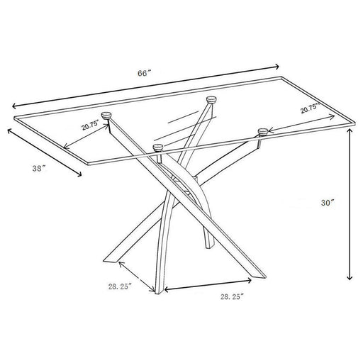 Carmelo - X-Shaped Dining Table - Chrome And Clear - Simple Home Plus