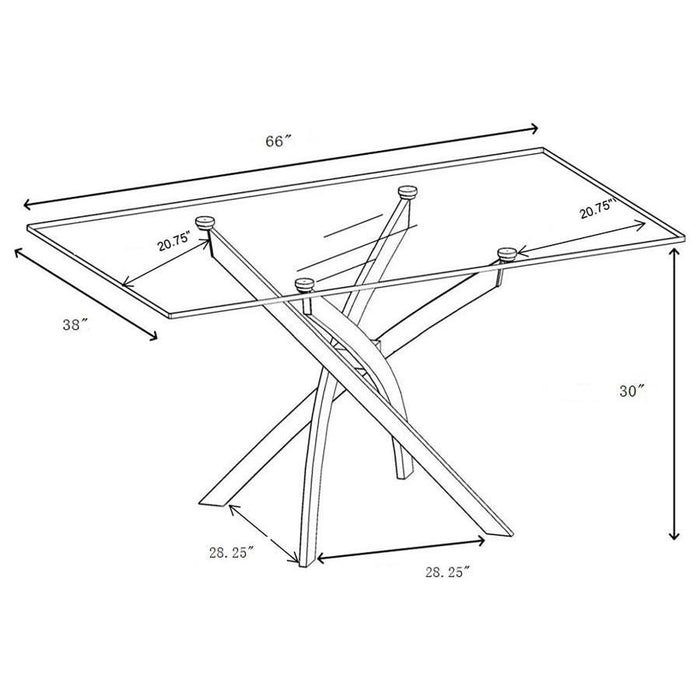 Carmelo - X-Shaped Dining Table - Chrome And Clear - Simple Home Plus