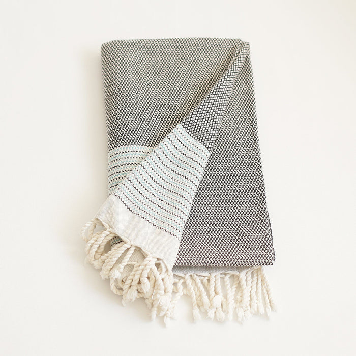 Striped Turkish Towel Or Throw Blanket - Gray / Blue