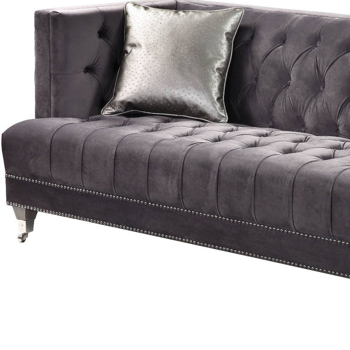 Velvet Sofa And Toss Pillows With Black Legs - Gray