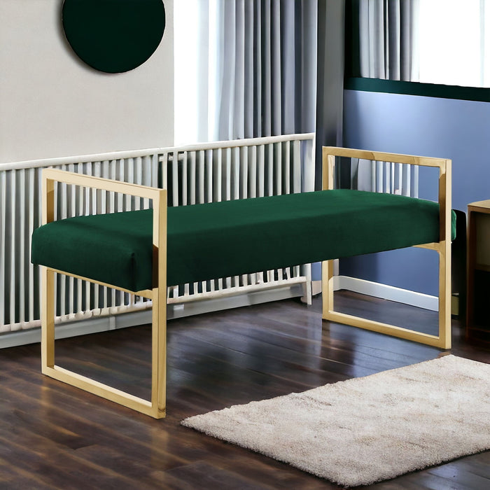 Bench Upholstered Velvet - Hunter Green / Gold