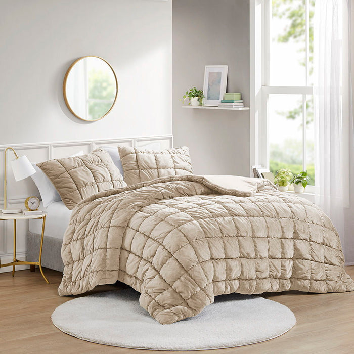 Velvet Dream Puff - 2 Piece Comforter Set - Tan