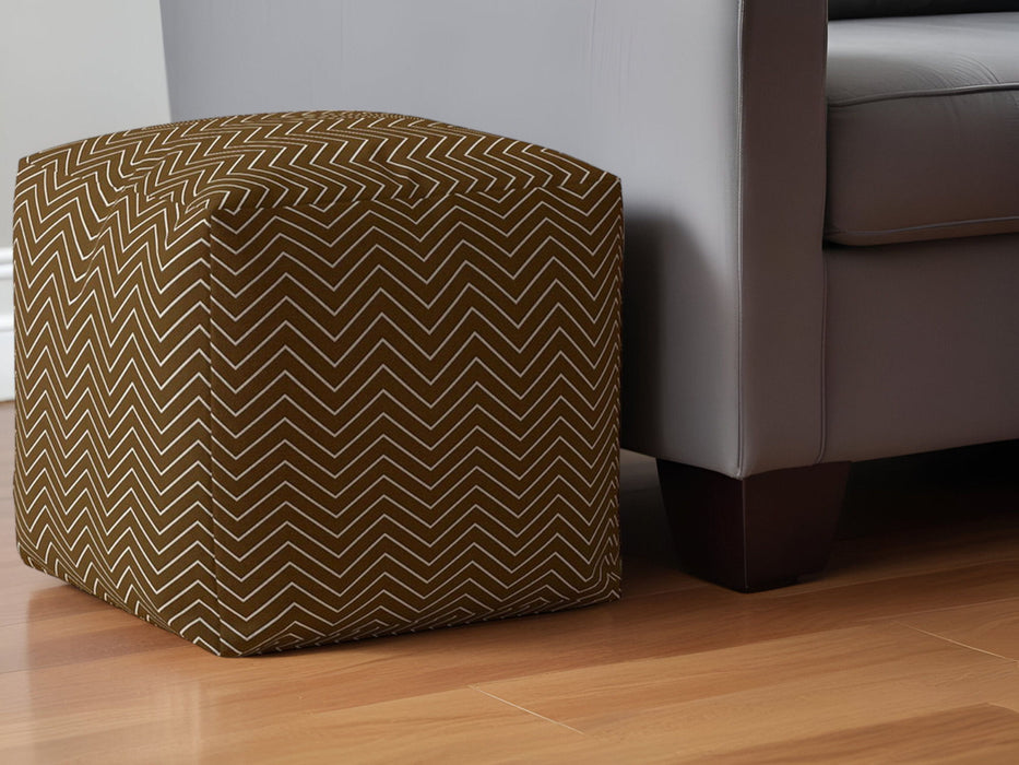 Cotton Chevron Pouf Ottoman - Brown