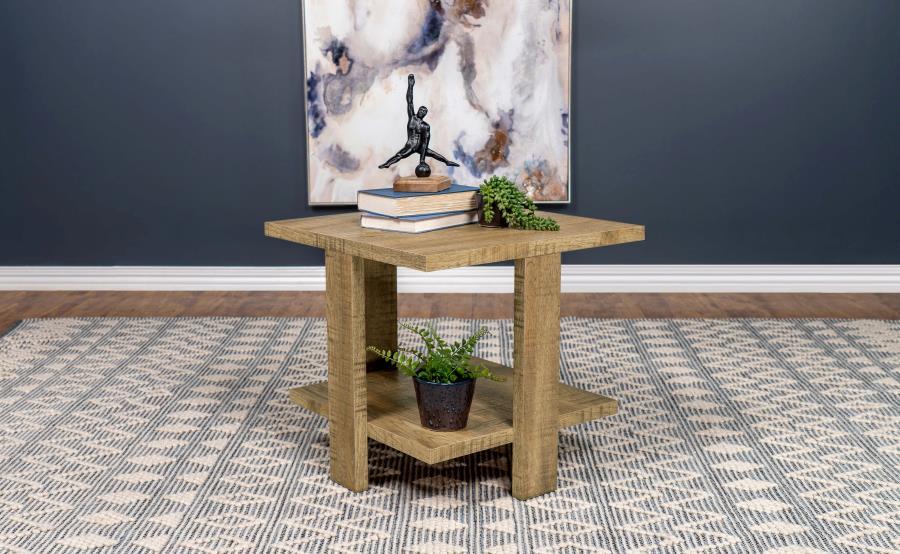 Dawn - Square Engineered Wood End Table With Shelf - Mango - Simple Home Plus