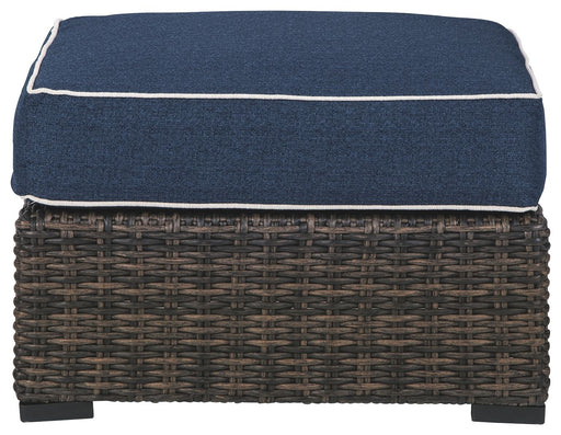 Grasson - Brown / Blue - Ottoman With Cushion - Simple Home Plus