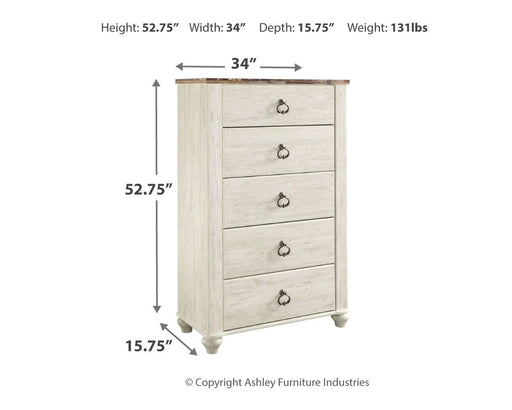 Willowton - Brown / Beige / White - Five Drawer Chest - Simple Home Plus