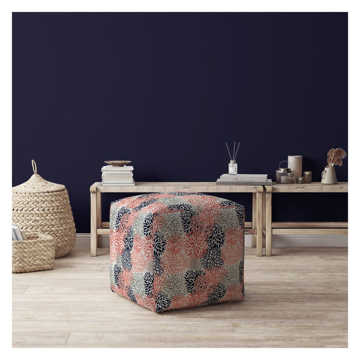 Polyester Floral Pouf Cover - Coral