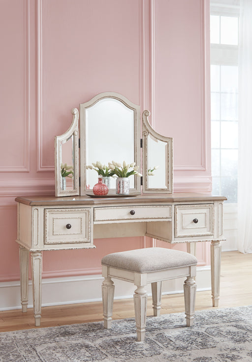 Realyn - White / Brown / Beige - Vanity/mirror/Stool (Set of 3) - Simple Home Plus