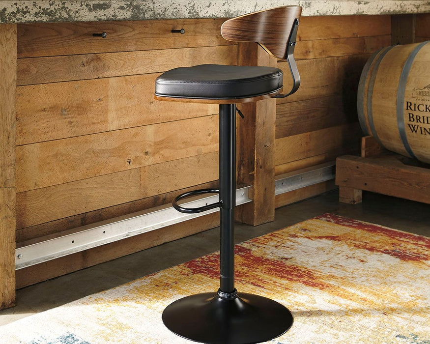 Bellatier - Brown / Black - Tall Uph Swivel Barstool - Simple Home Plus