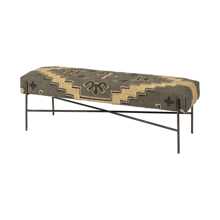 Upholstered Cotton Blend Abstract Bench - Green / Brown / Black